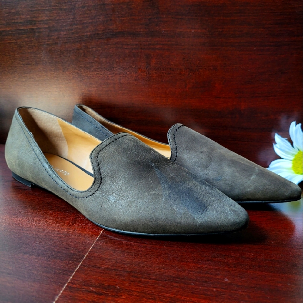 Franco Sarto Leather Flat Shoes, size 8.5M Dark Gray